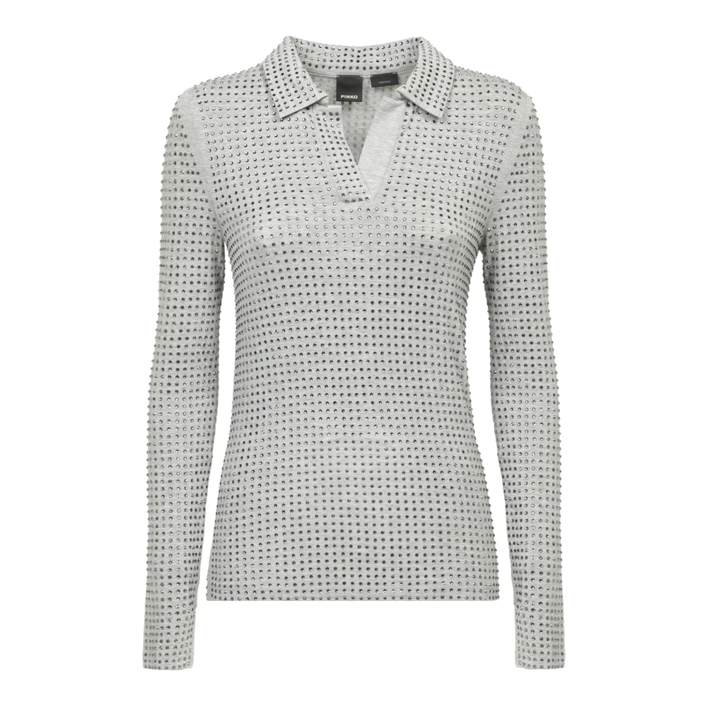 Pinko Grijze Polo Shirt met Strass Gray Dames