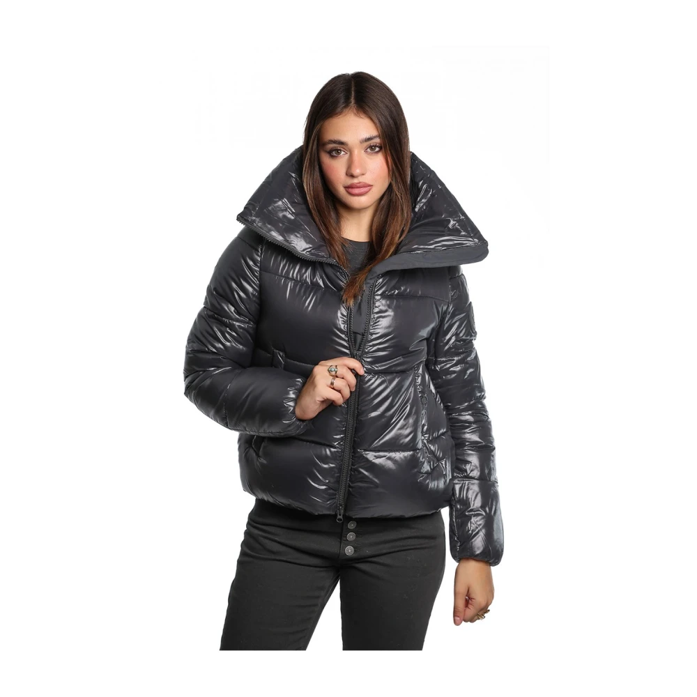 Save The Duck Gewatteerde nylonjas met hoge kraag Black Dames
