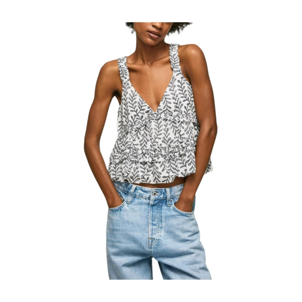 Pepe Jeans Elegante V-hals Top voor Vrouwen Gray Dames
