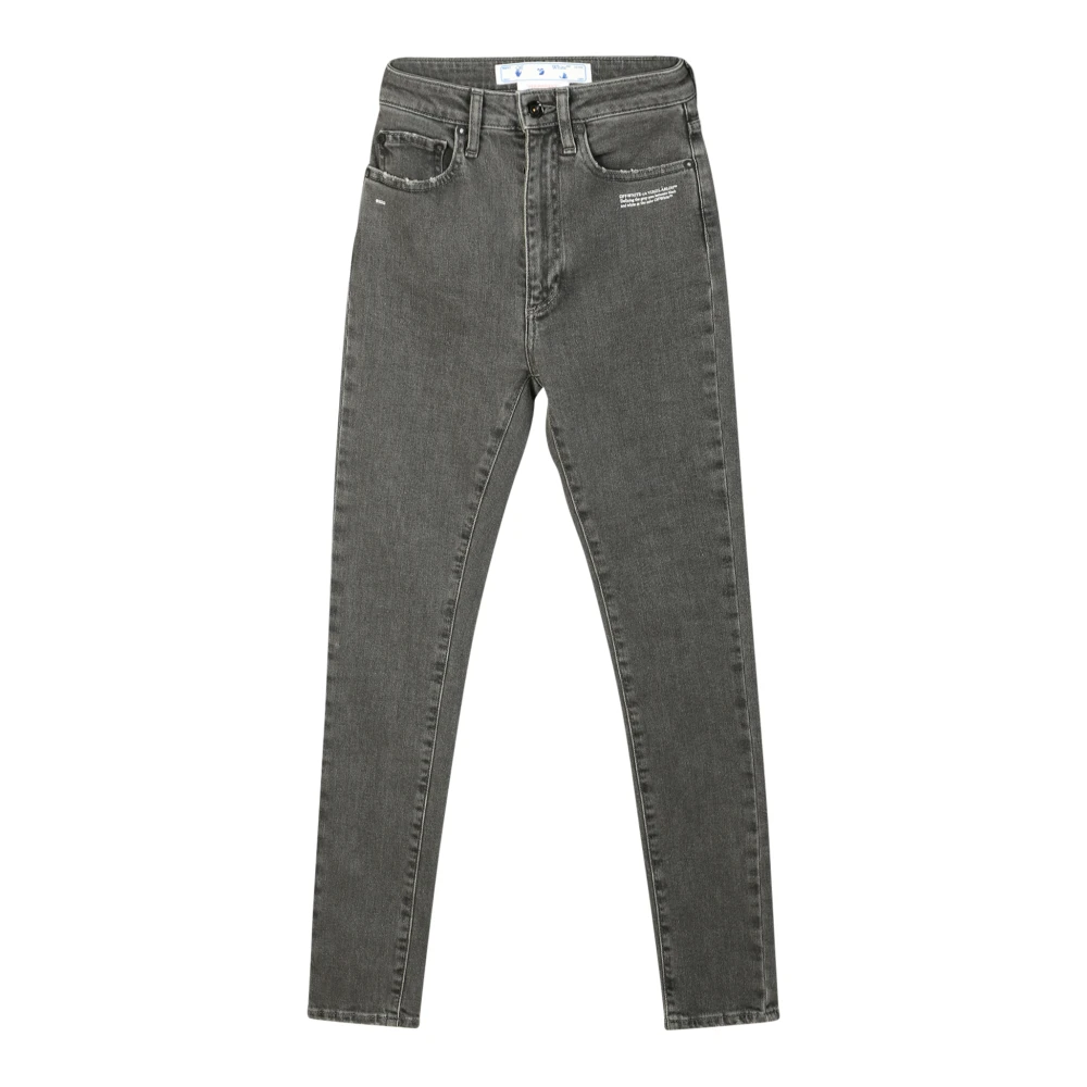Off White Hoge taille skinny jeans donkergrijs Gray Dames