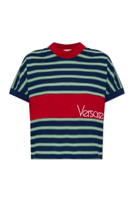 Embroidered-Logo Striped-Intarsia Cotton T-Shirt
