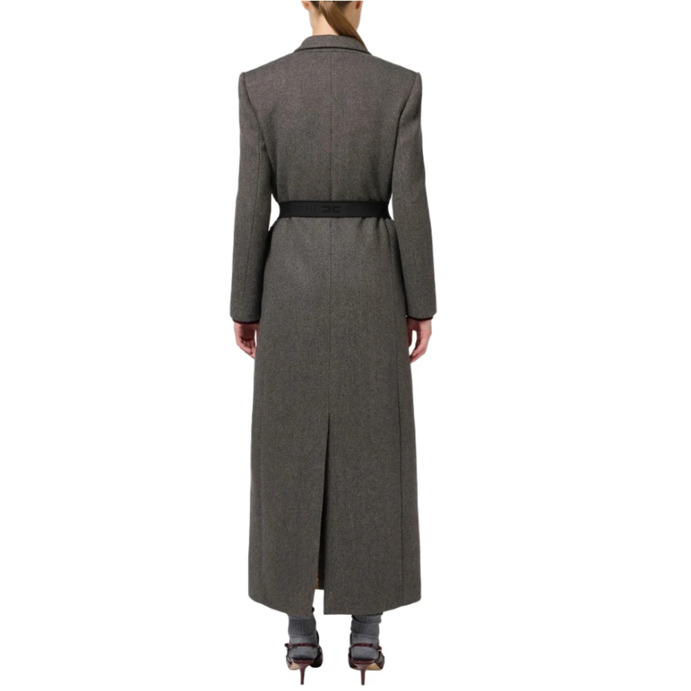 Elisabetta Franchi Wollen jas met utility riem Gray Dames