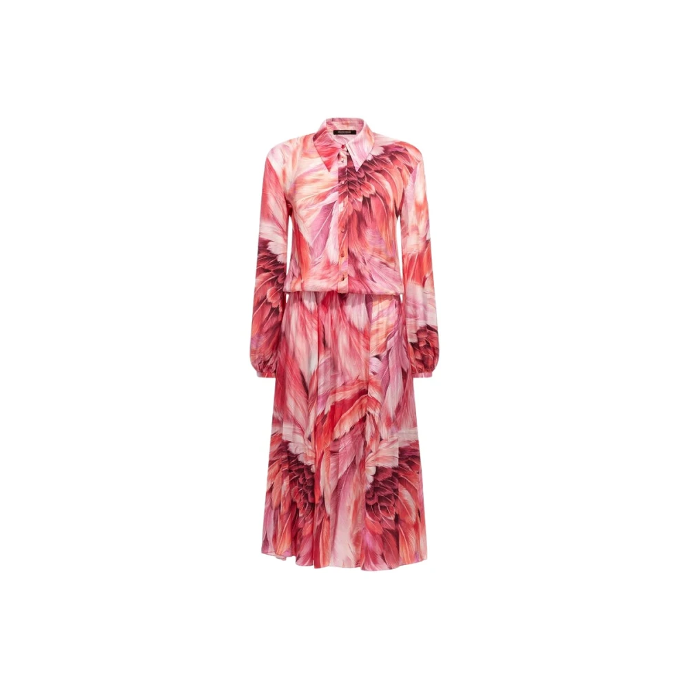 Roberto Cavalli Pink Midi Dresses, Female, Xl, Plumange Print Shirt Dress
