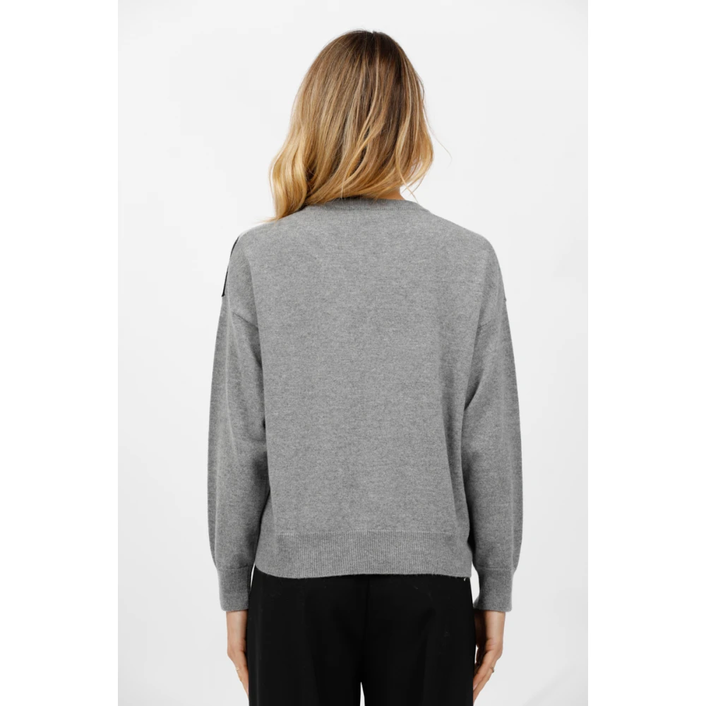 Kangra Ronde hals trui met inlegwerk Gray Dames