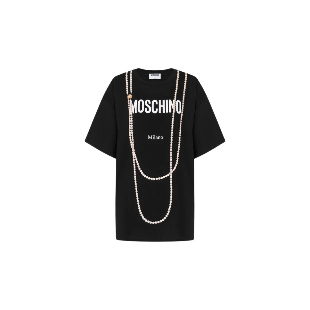 Moschino Unisex Black T-Shirts, Xs, Pearl Necklace Print T-Shirt