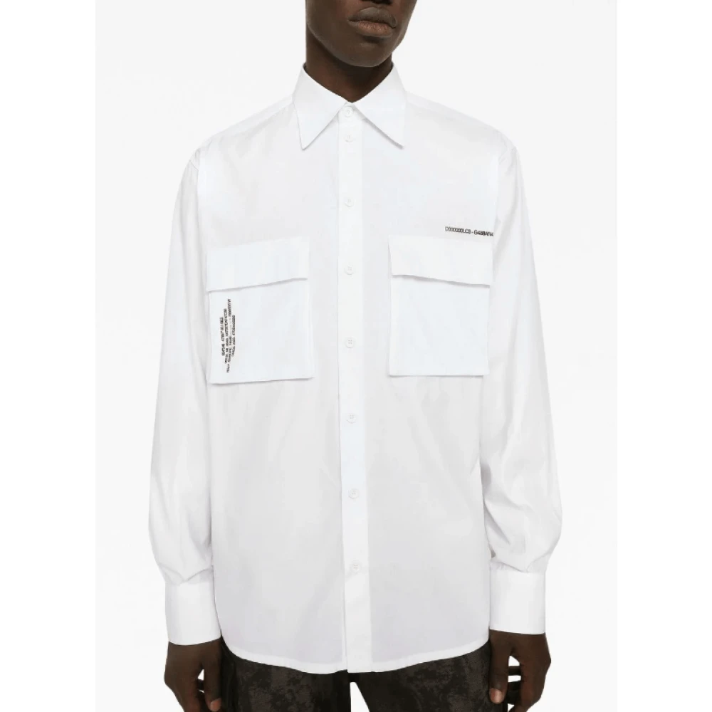 Dolce & Gabbana Logo Print Overhemd met Lange Mouwen White Heren