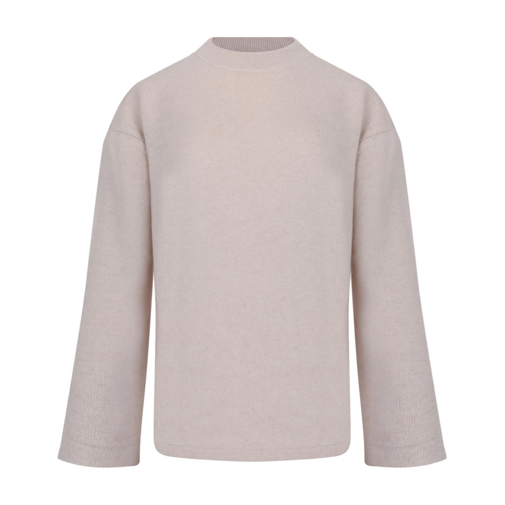 Max Mara Studio Women's Beige Wool Blend Crew Neck Jumper - Round-Neck Knitwear - L - Knitwear