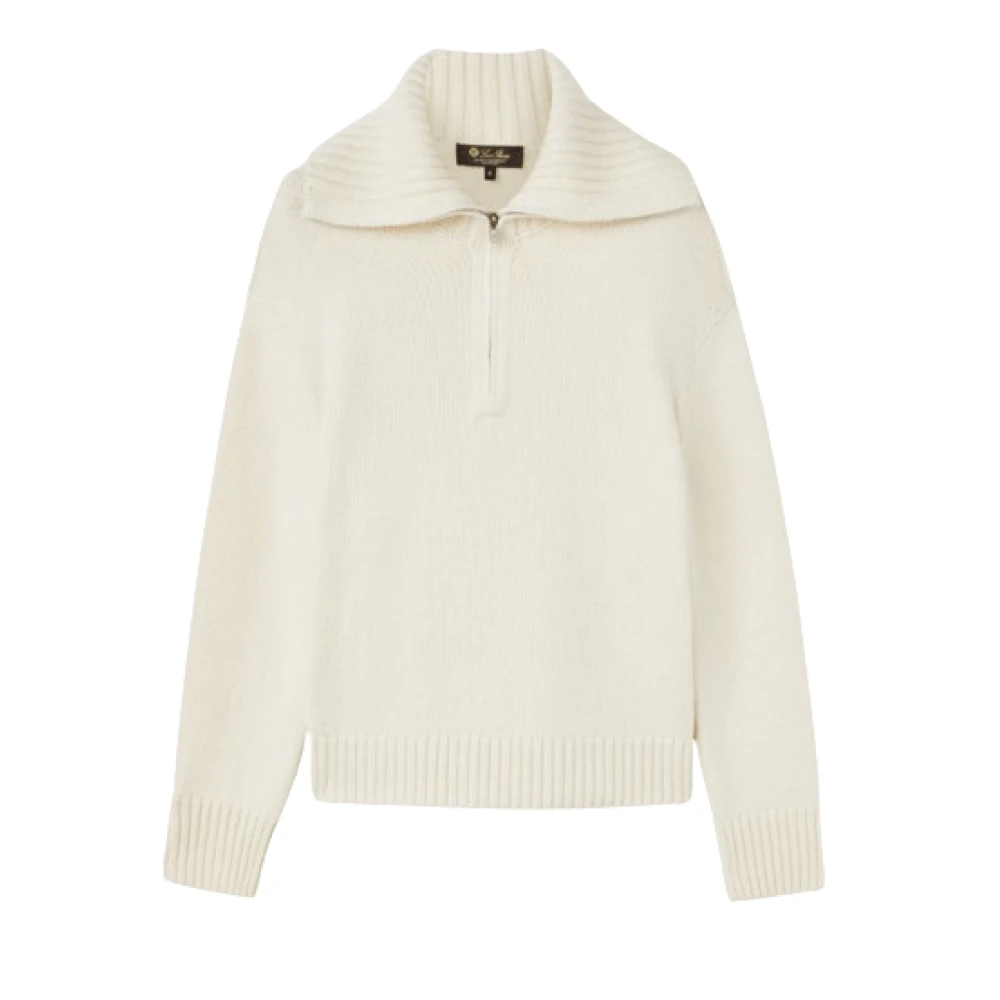 Loro Piana Vit Cashmere Half-Zip Sweater White, Dam