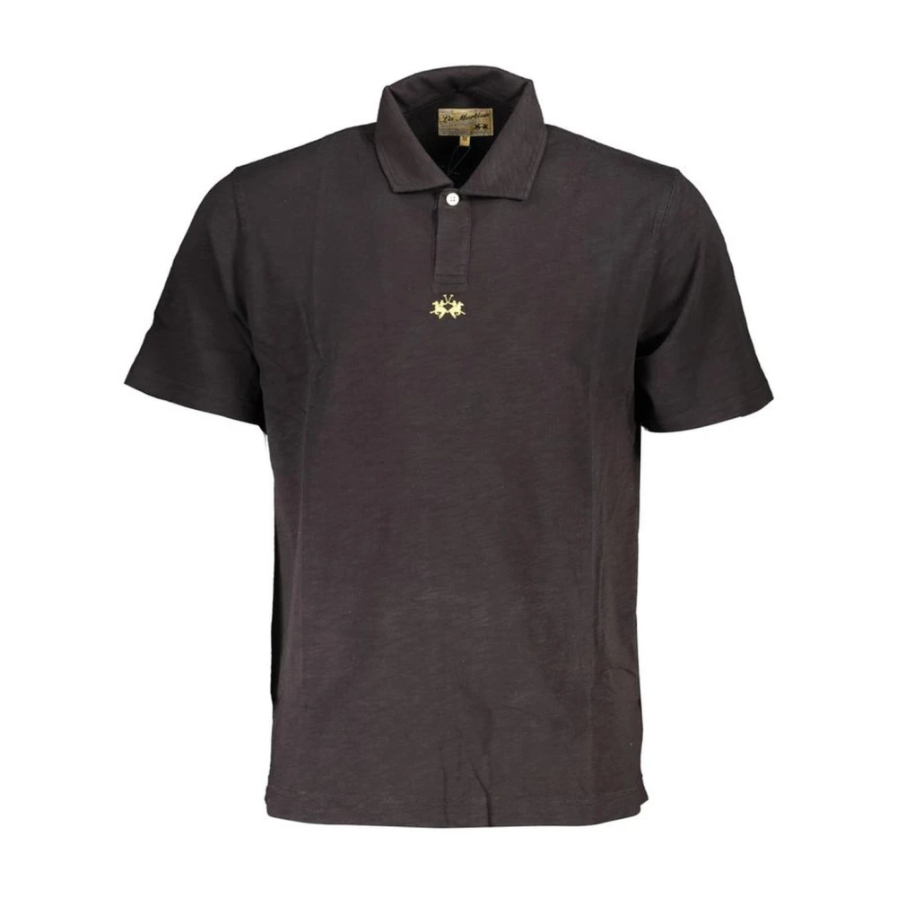La Martina Men's Black Polo Shirts, M, Embroidered Short Sleeve Polo Shirt