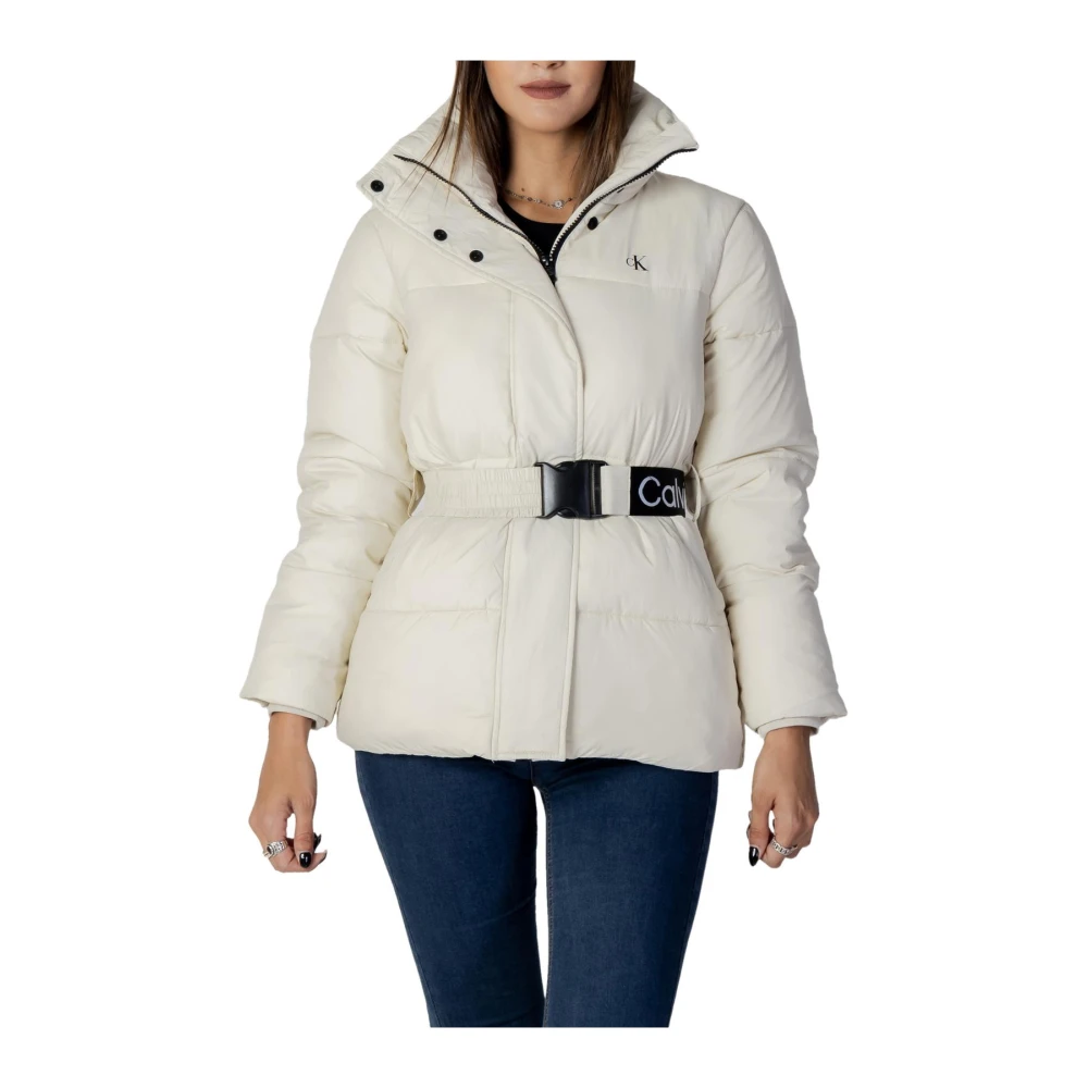Calvin Klein Jeans Women's Beige Belted Puffer Jacket