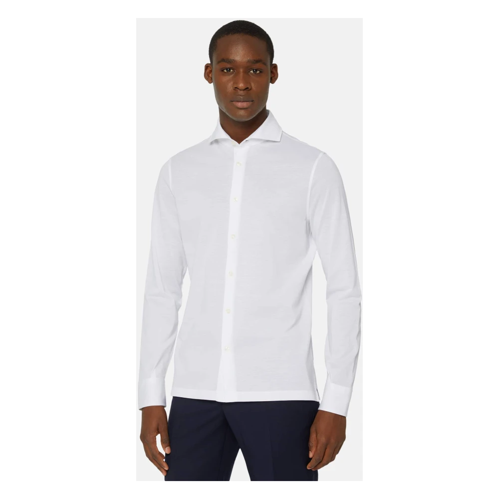 Boggi Milano Slim Fit Polo Shirt in Filo Di Scozia Pique White Heren