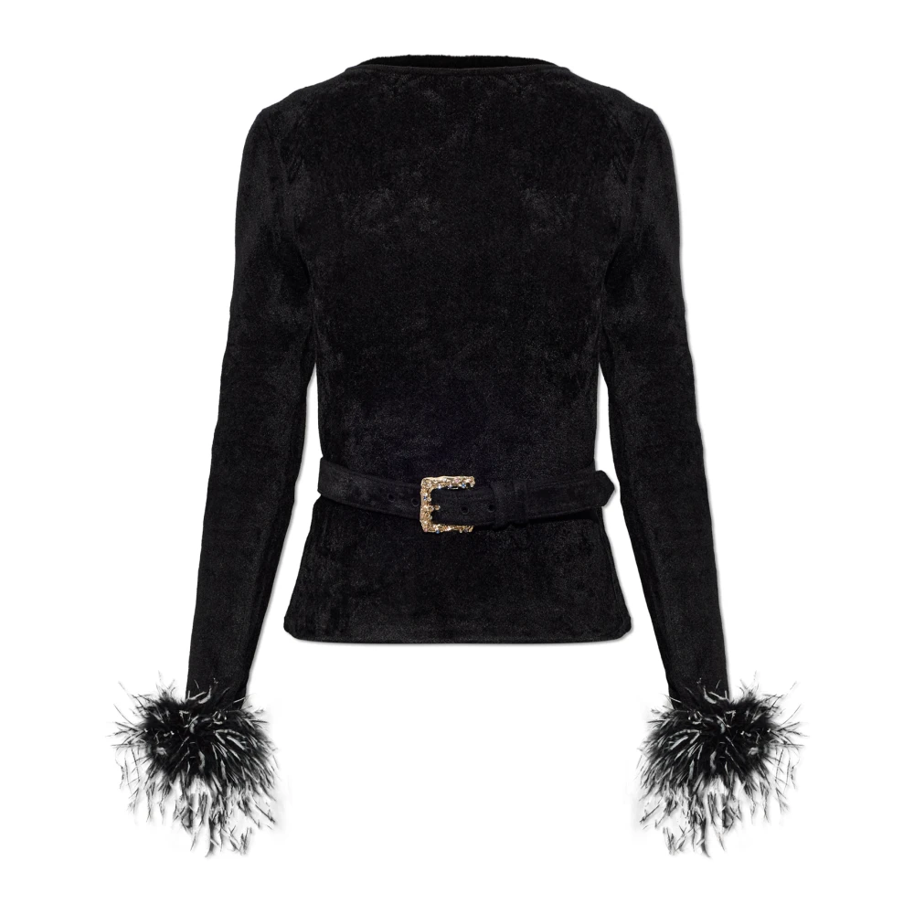Self-Portrait Women's Black Belted Feather-Trimmed Knitted Sweater UK Size 14 - Mytheresa - Image 3
