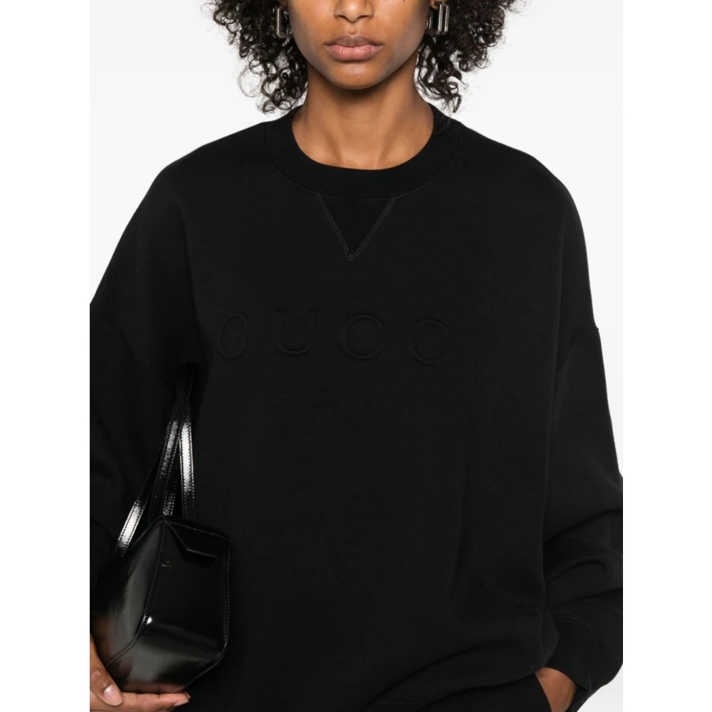 Gucci Geborduurd Logo Katoenen Sweatshirt Black Dames