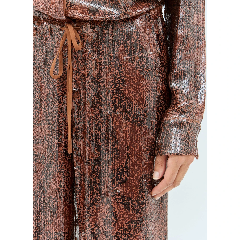 Dries Van Noten Paillet Wijde Pijp Trekkoordbroek Red Dames