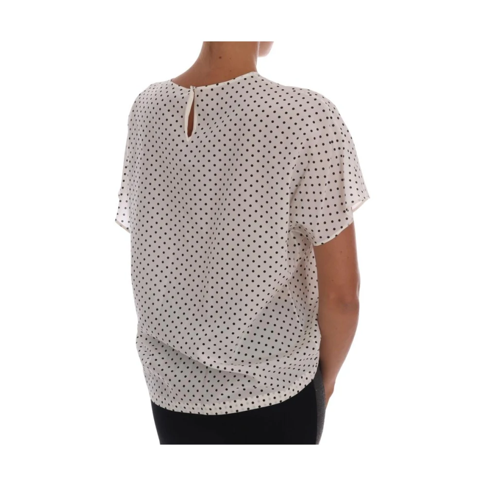 Dolce & Gabbana Zijden T-shirt Top met Polkadots White Dames