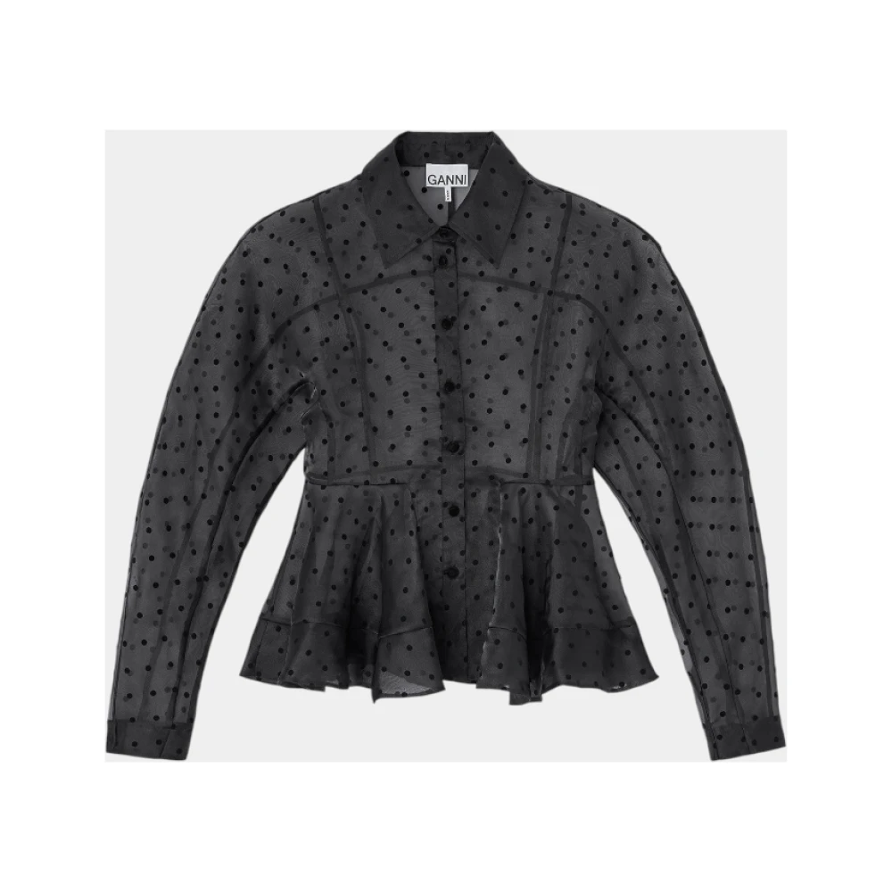Ganni Women's Black Blouse With Printed Motif - Shirts - Xs - Blouses & Shirts
