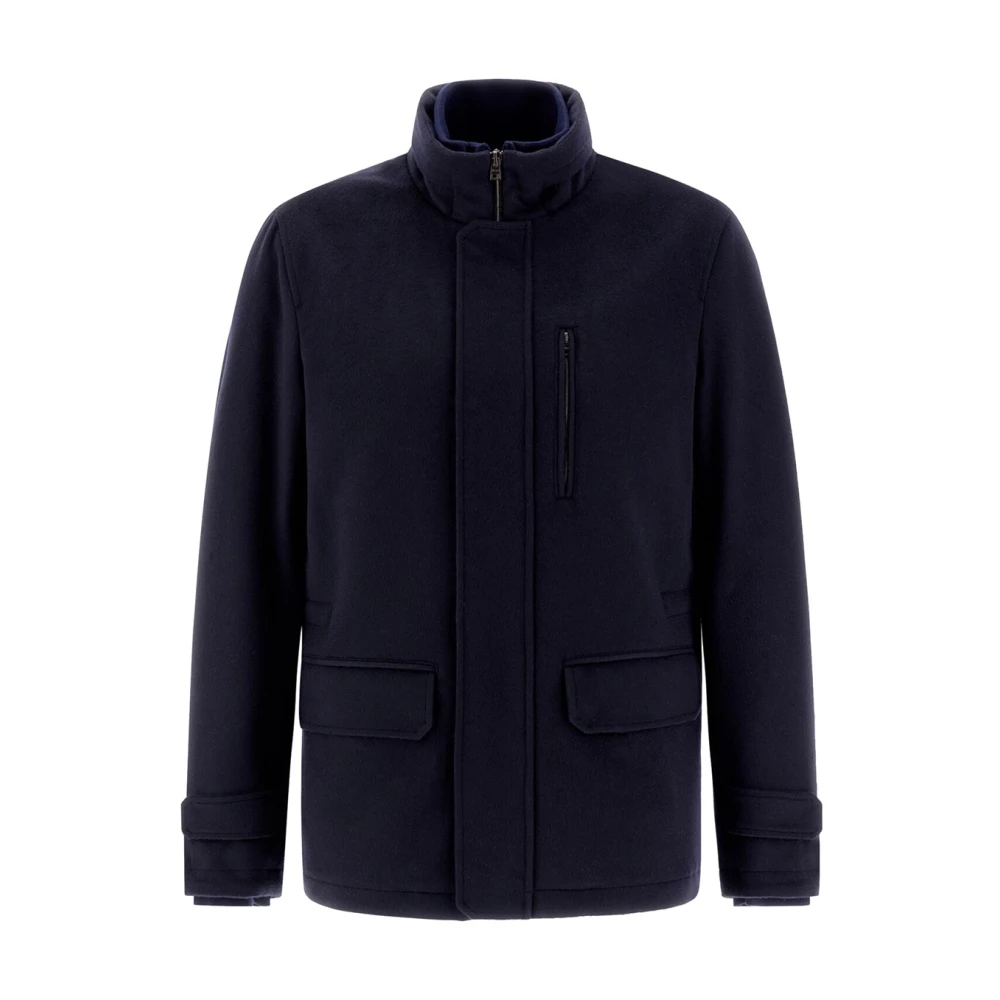 Herno Mannelijk Blauw Wollen Kasjmier Jas