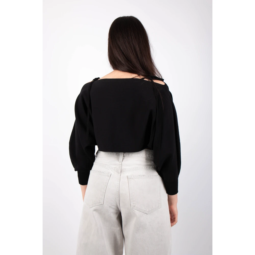 Roberto Collina Zwarte Off-Shoulder Geknipte Trui Black Dames