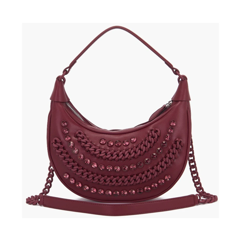 La Carrie Bordeaux handtas met kettingen en strass Red Dames