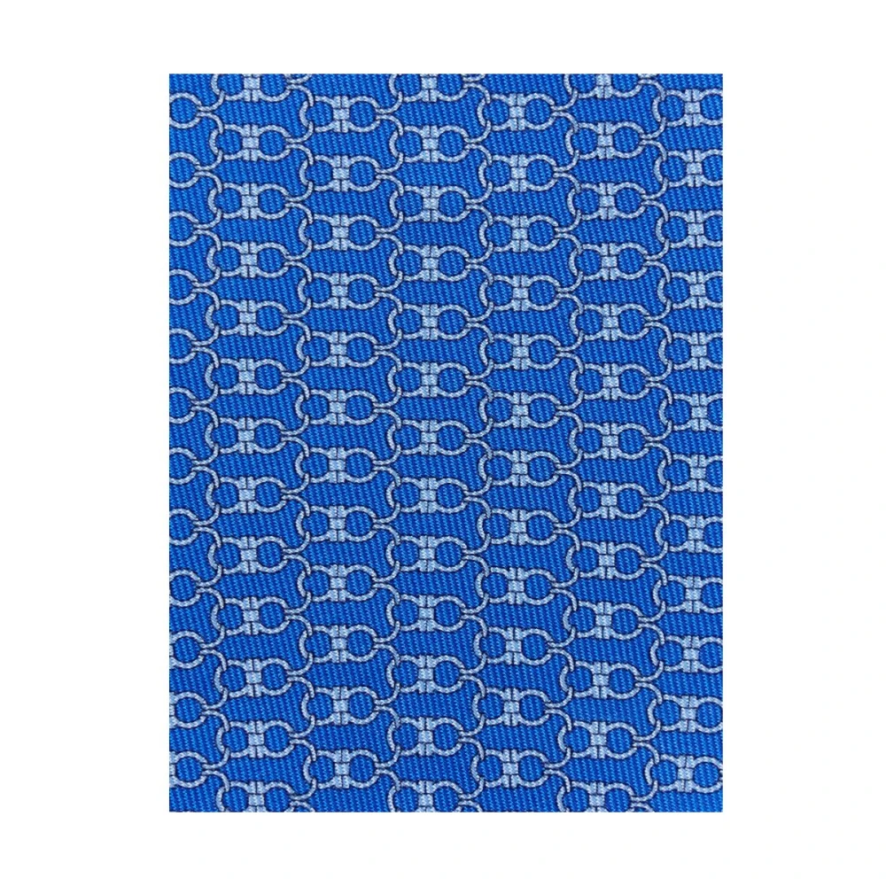 Salvatore Ferragamo Blauwe Zijden Gancini Print Zelfstrikker Blue Heren