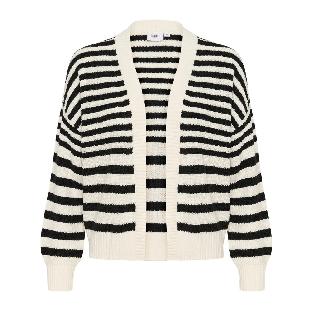 Saint Tropez Gestreepte Open Vest Zwart Black Dames