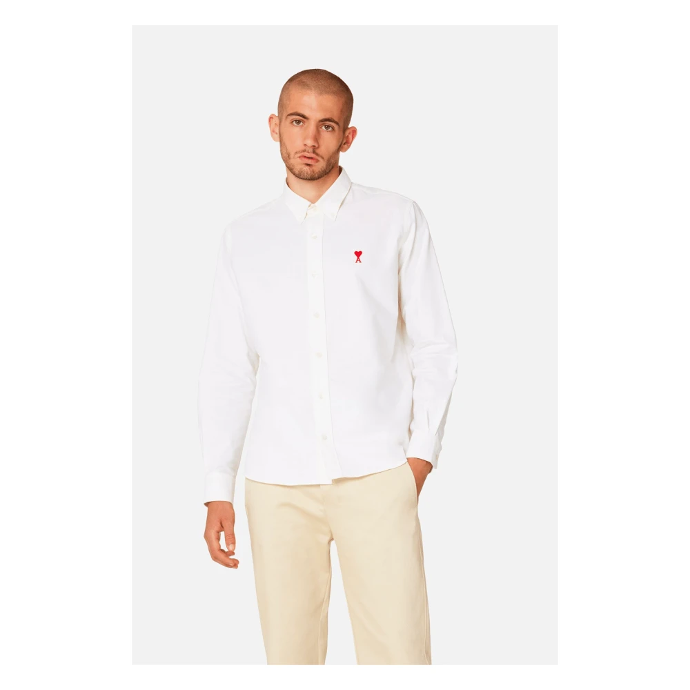 Ami Paris Witte Hart Geknoopte Overhemd White Heren