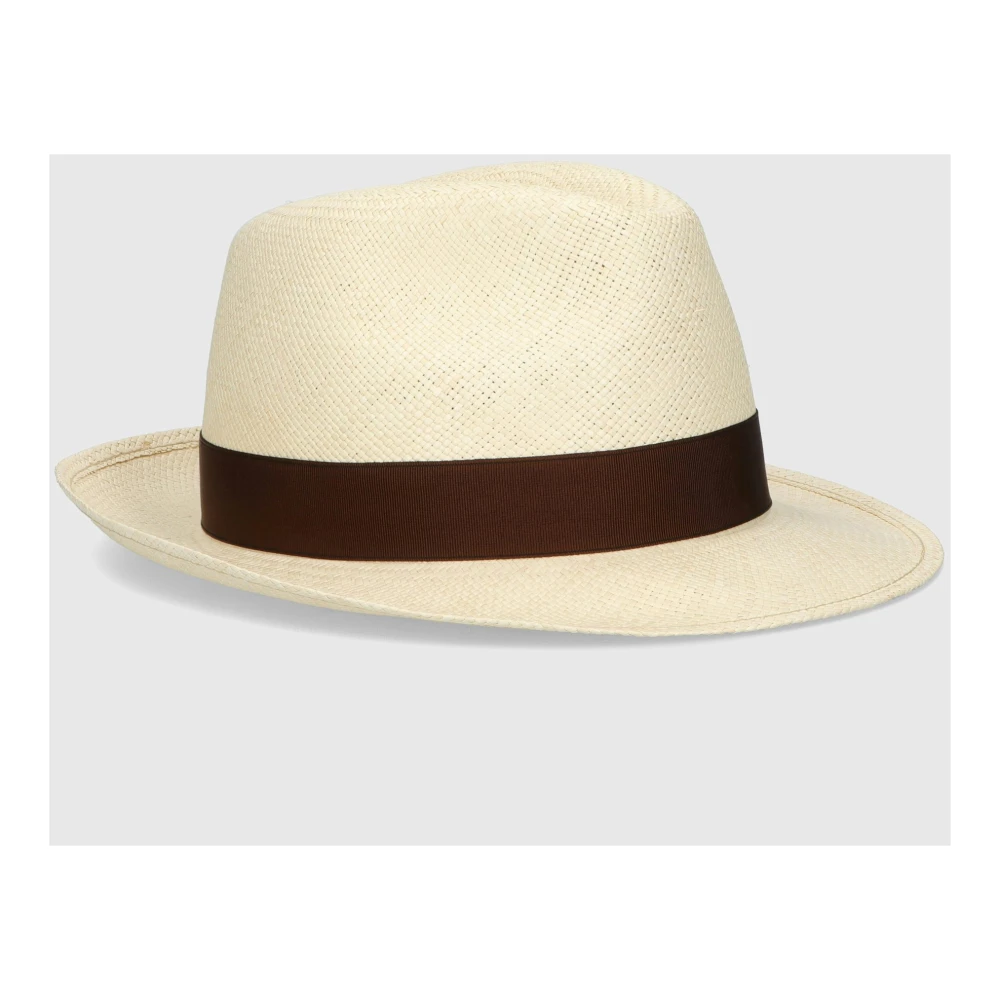 Borsalino Handgeweven Panama Hoed met Grosgrain Band Beige Heren