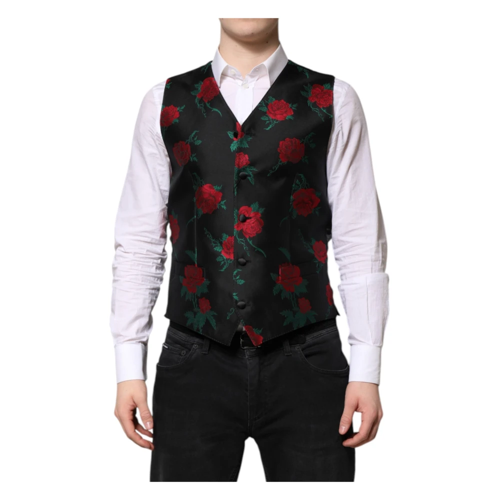 Dolce & Gabbana Men's Multicolor Red Floral Brocade Formal Waistcoat Vest - Waistcoats - M - Suits