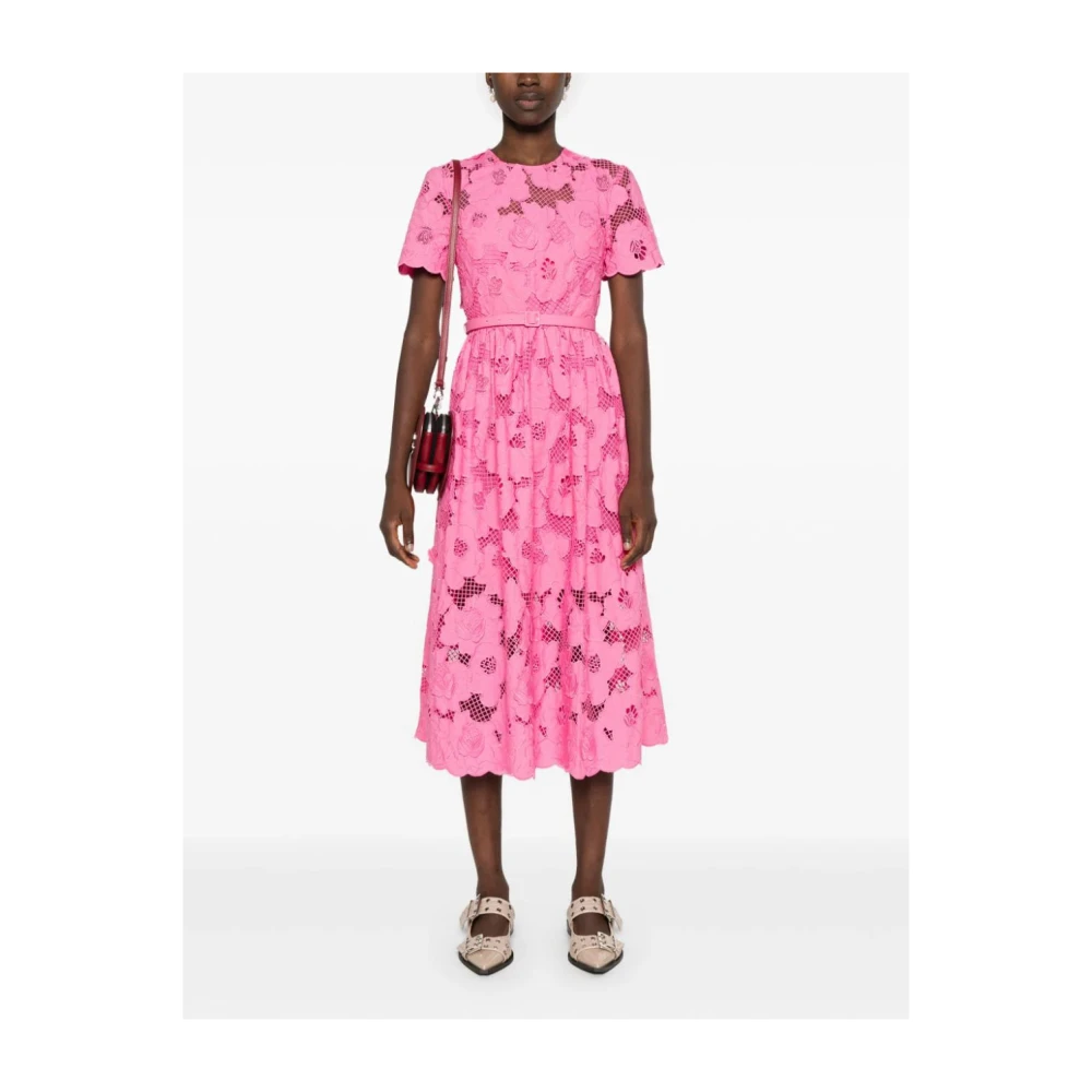 Self Portrait Roze Guipure Kant Midi Jurk Pink Dames