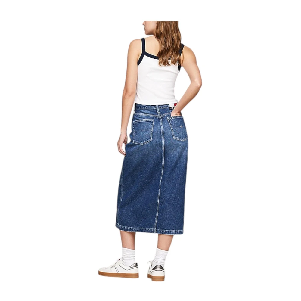Tommy Hilfiger Retro Denim Rok met Elegante Opening Blue Dames