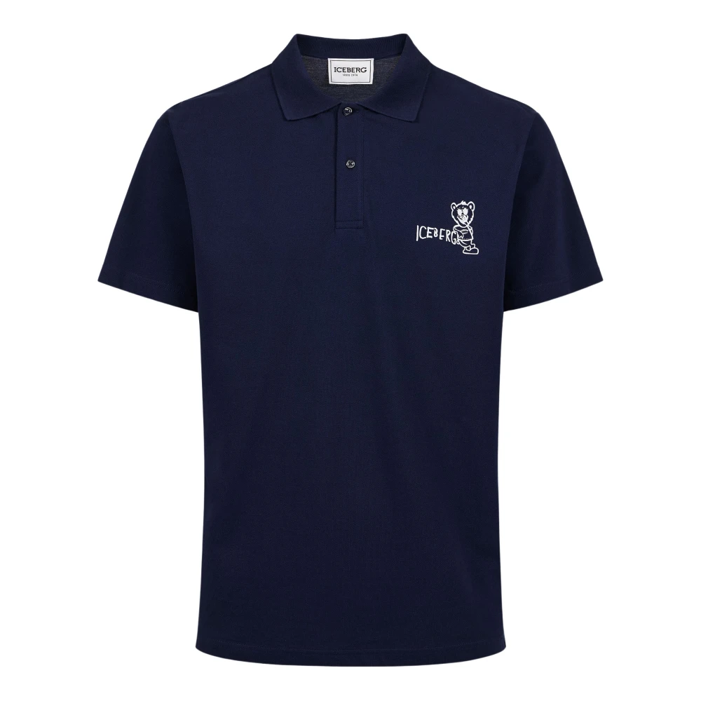 Iceberg Blauwe piqué polo met berenprint Blue Heren