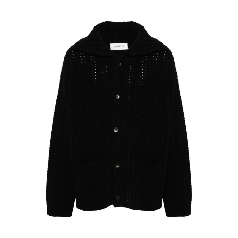 Laneus Grof Gebreide Zwarte Trui Black Heren
