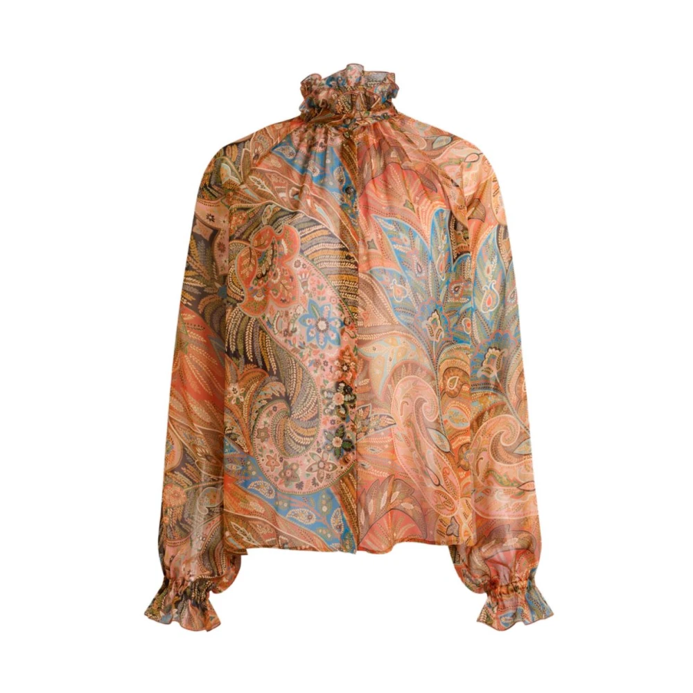 Etro Women's Multicolor Silk Shirt With Ruffles And Paisley Motif - Shirts - M - Blouses & Shirts