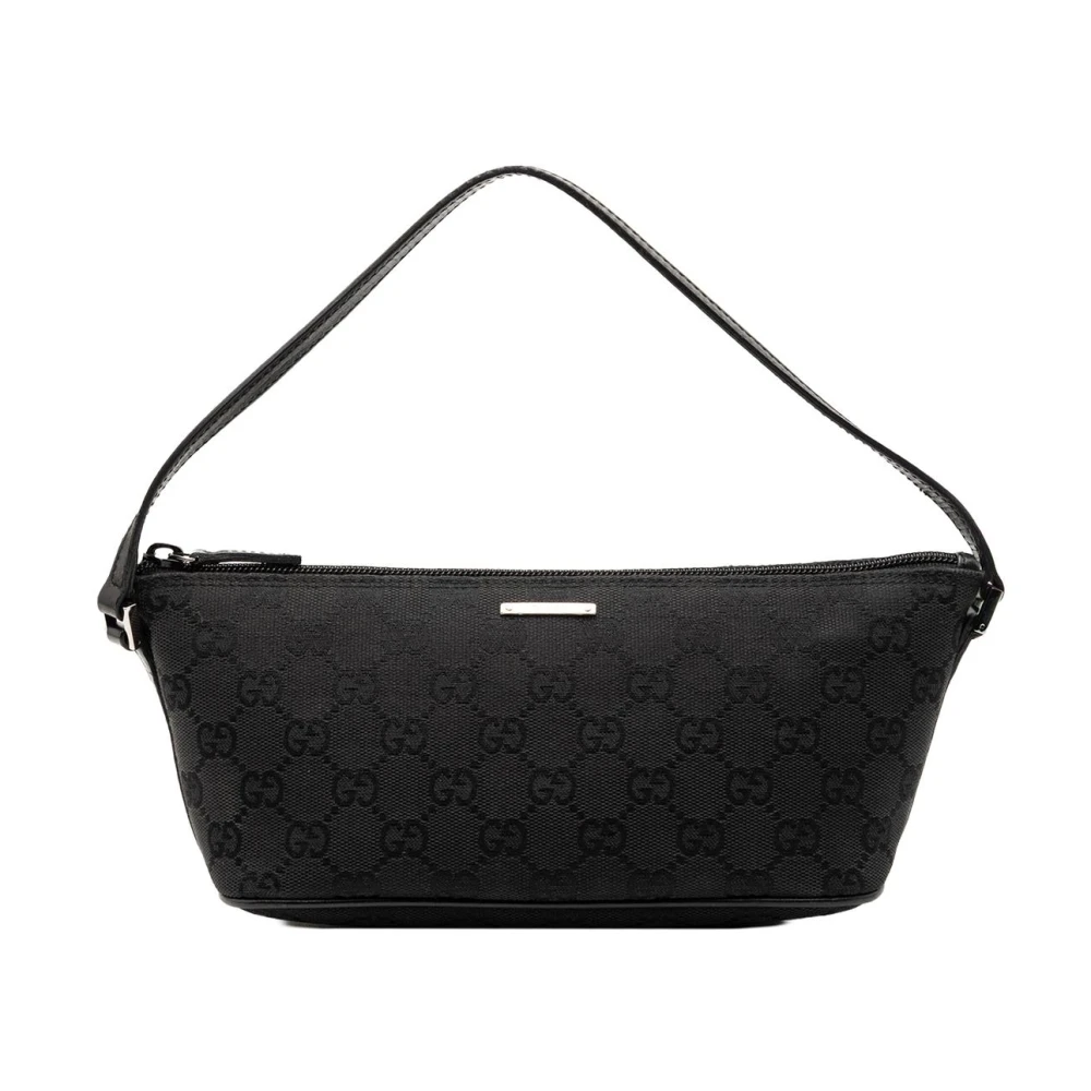 Gucci Vintage Damen Schwarz Pre-Owned Schultertasche Aus Strukturiertem Canvas