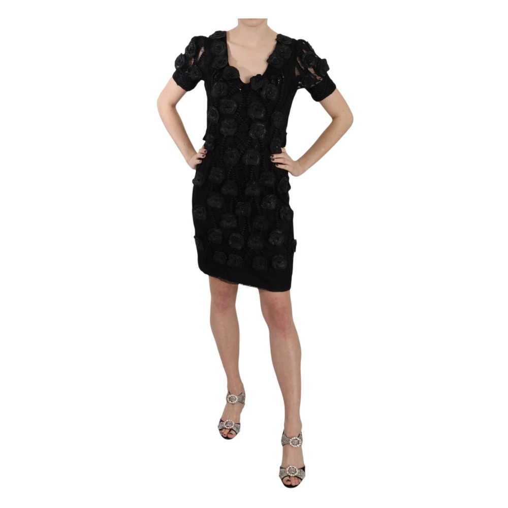 John Richmond Women's Black Leather Flowers Sheath Dress