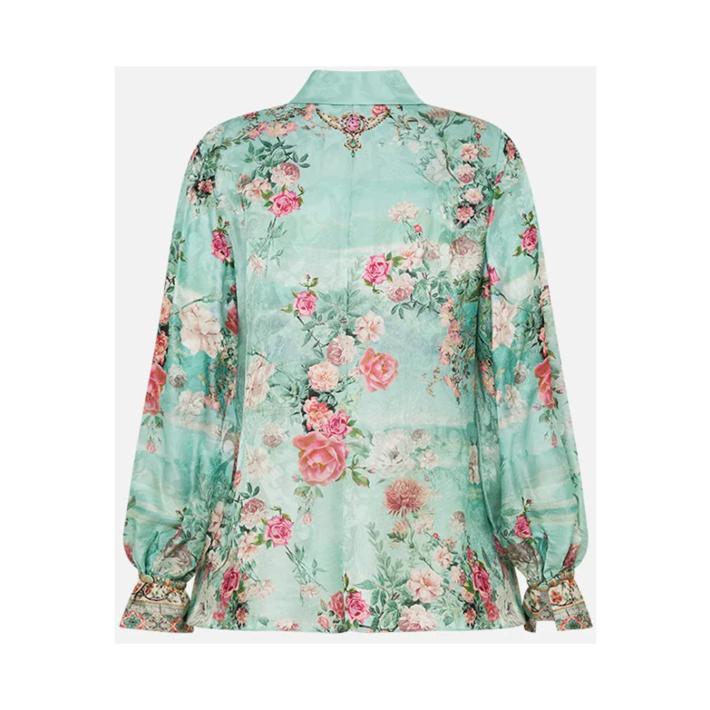 Camilla Zijden blouse met gebogen kraag en kristalversiering Blue Dames