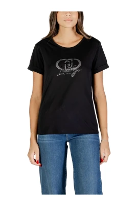 Svart Tryckt Rund Hals T-shirt