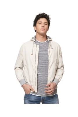 Beige Sable Hooded Blouson Jacket