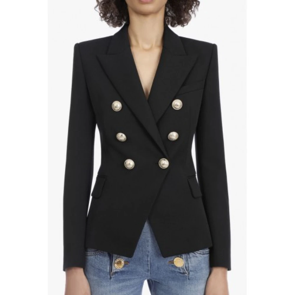 Balmain Klassieke Zwarte Double-Breasted Blazer Black Dames