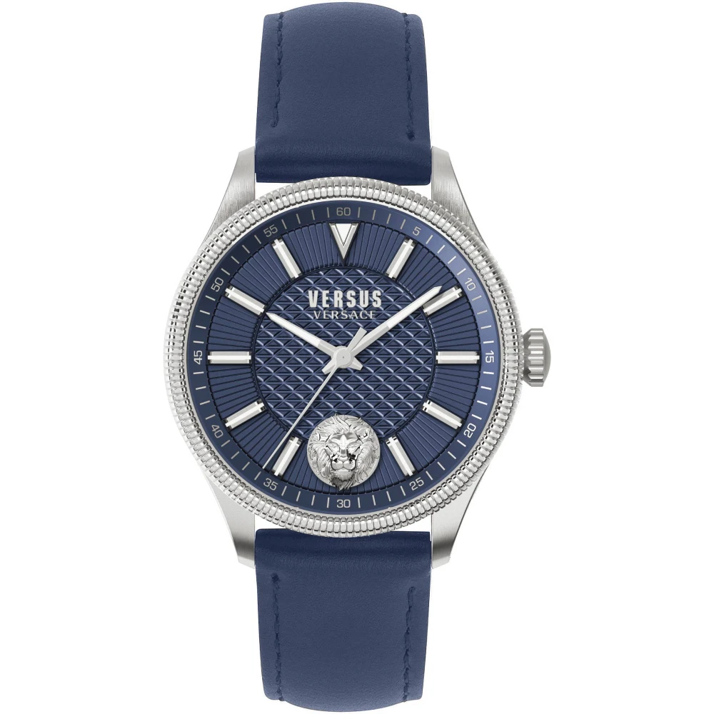 Versus Versace Men's Gray Watches, One Size, Colonne Leather Watch Blue Dial