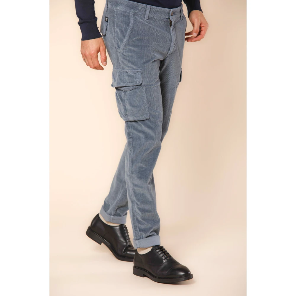 Mason's Slim Fit Fluwelen Cargo Broek 500 Strepen Blue Heren
