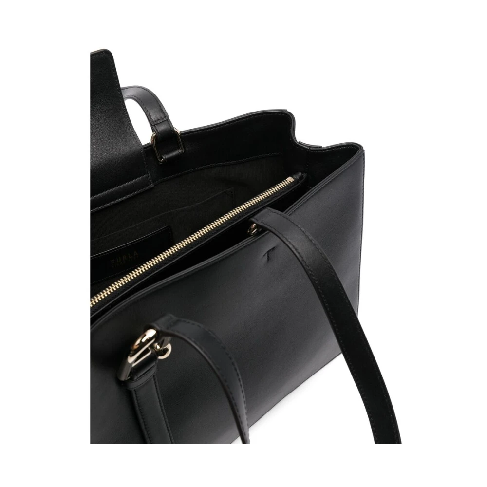 Furla Zwarte Leren Tote Tas met Goudkleurig Logo Black Dames