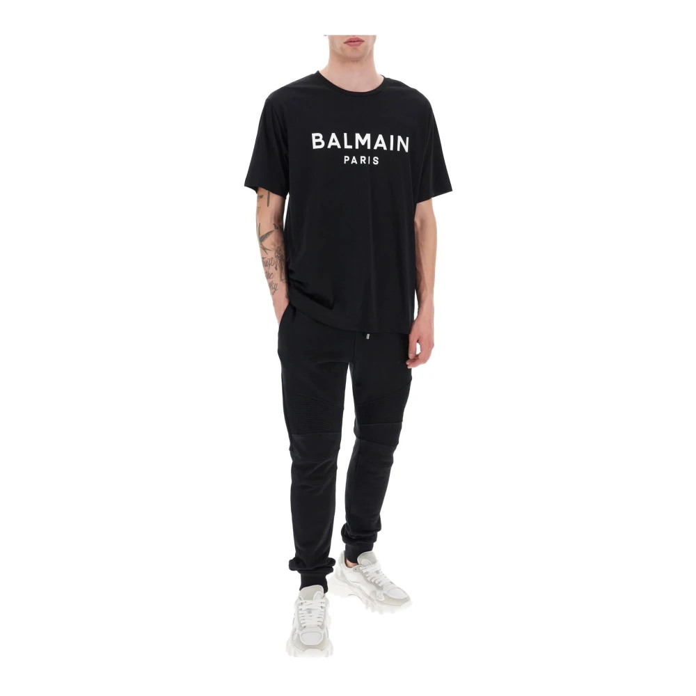 Balmain Logo Print Katoenen T-Shirt Black Heren