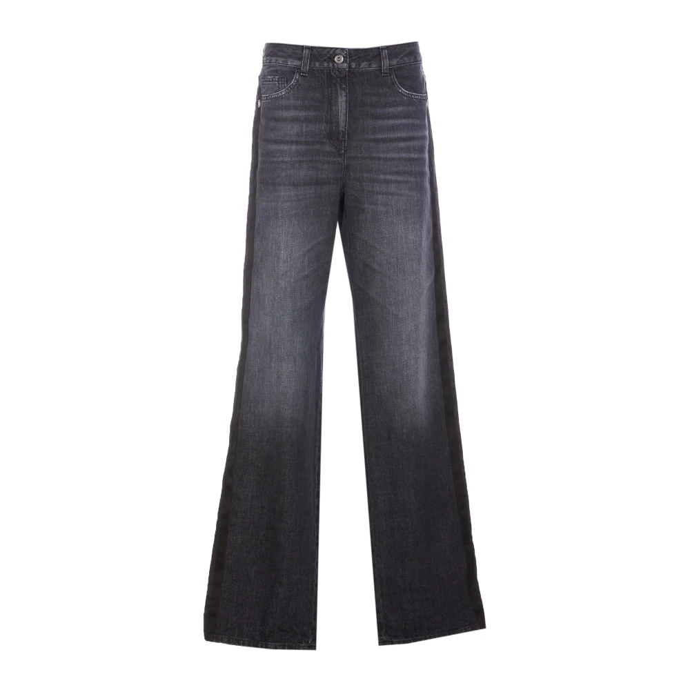 Elisabetta Franchi Zwarte Wijde Pijp Velvet Band Jeans Black Dames