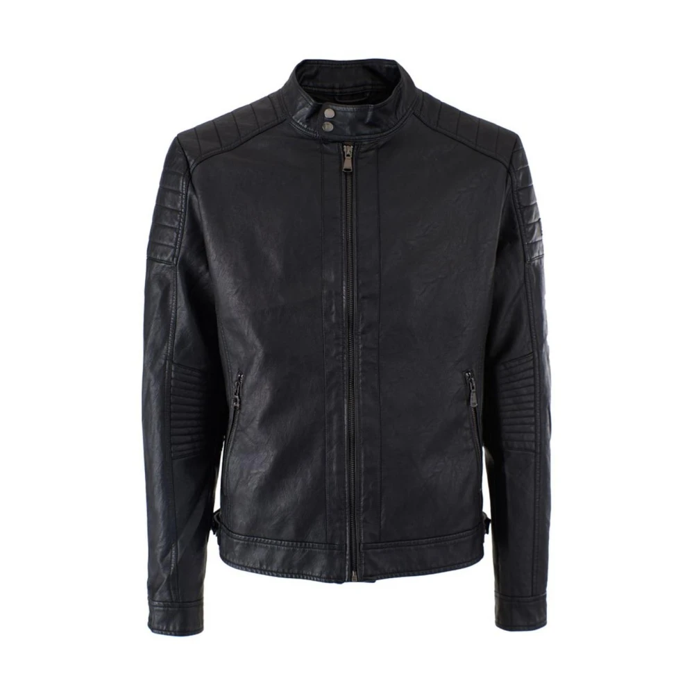 YES ZEE Zwarte Eco-Leren Moto Jas Stijl Black Heren