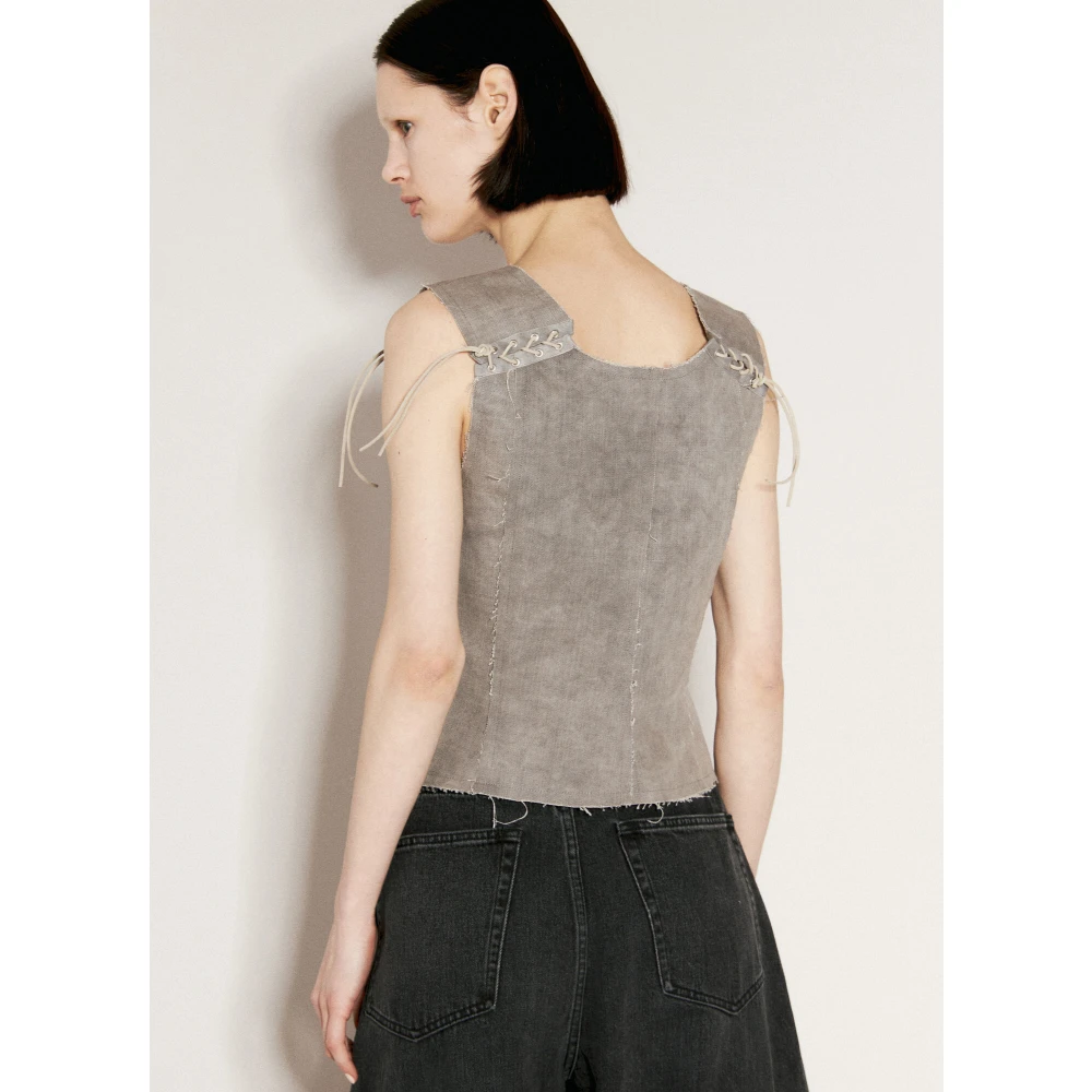 Our Legacy Canvas Lace-Fastening Crewneck Vest Gray Dames