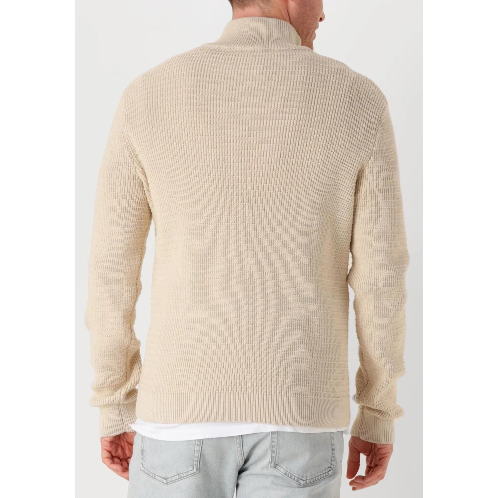 Selected Homme Beige Gebreide Half Zip Trui Beige Heren