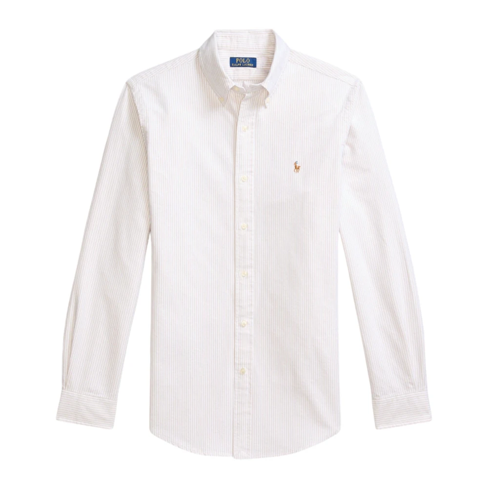 Ralph Lauren Uomo Bianco Camicia Oxford A Righe Custom Fit