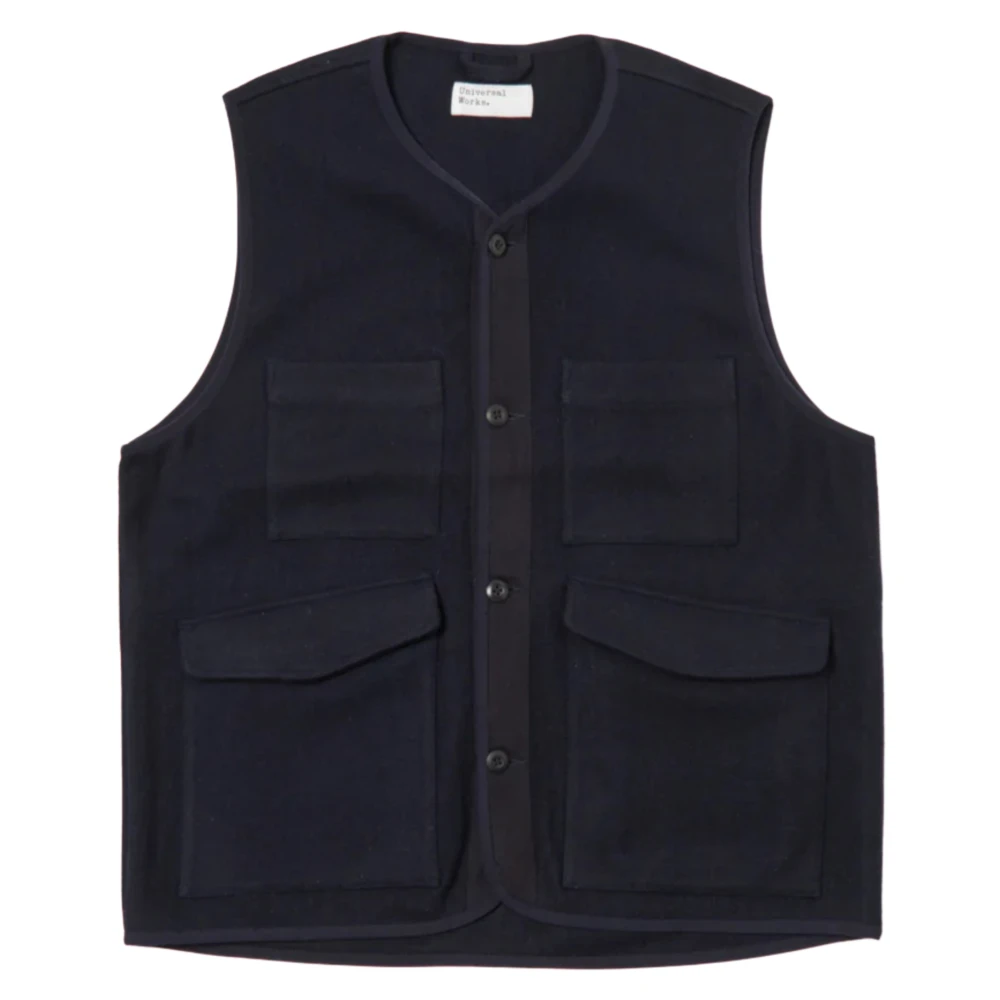 Universal Works Melton Wool 4 Pocket Gilet Navy Blue Heren
