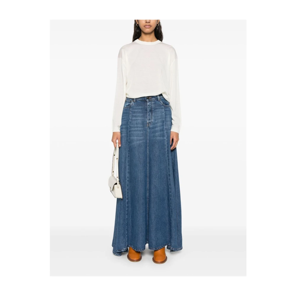 Semicouture Indigo Blauwe Knoopsluiting Rok Blue Dames